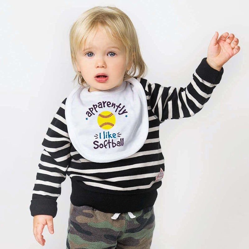 ChalkTalkSPORTS Softball Baby & Infant Bib | Apparently, I like Softball | Soft Microfiber Bib - Image 2